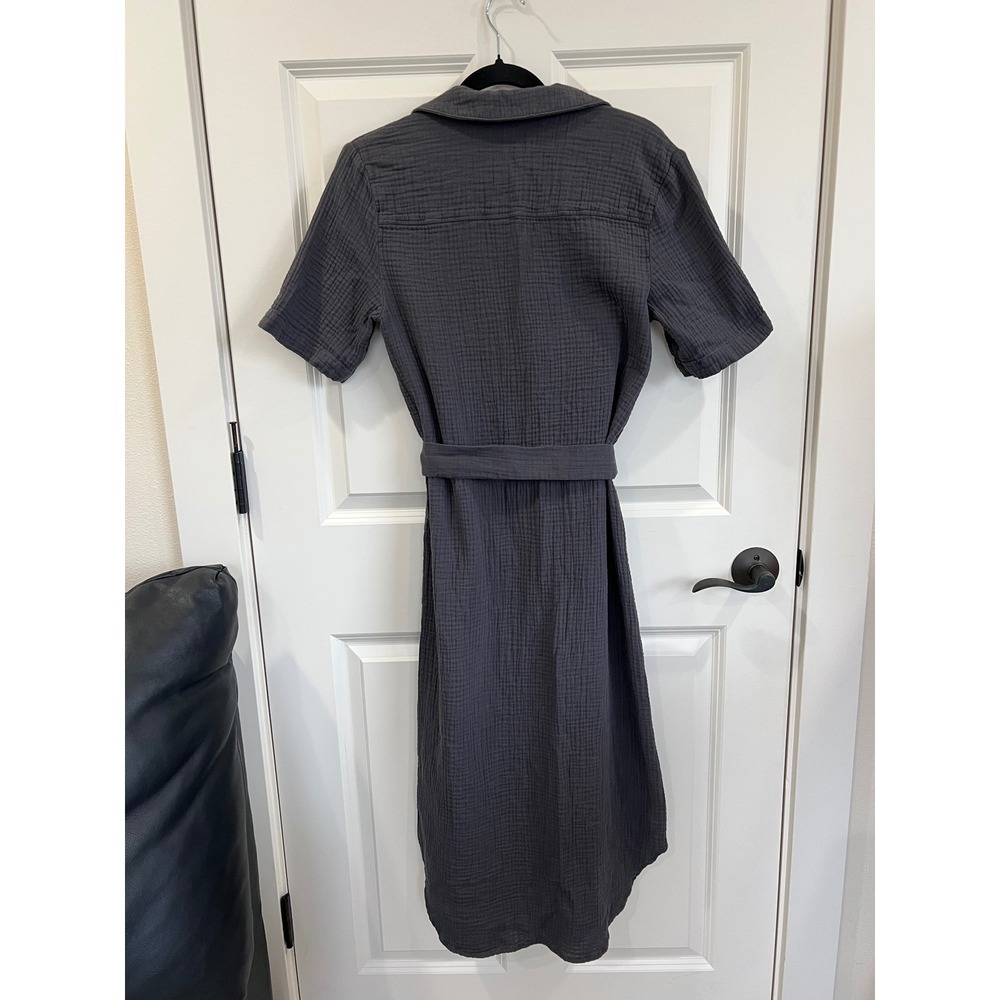 Faherty Nolita Dream Organic Cotton Gauze Shirtdress Grey Short Sleeve Midi Sz S - Picture 2 of 6